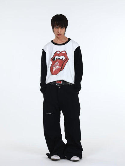 DETW onLine Playful Tongue Graphic Colorblock Knitted Women&