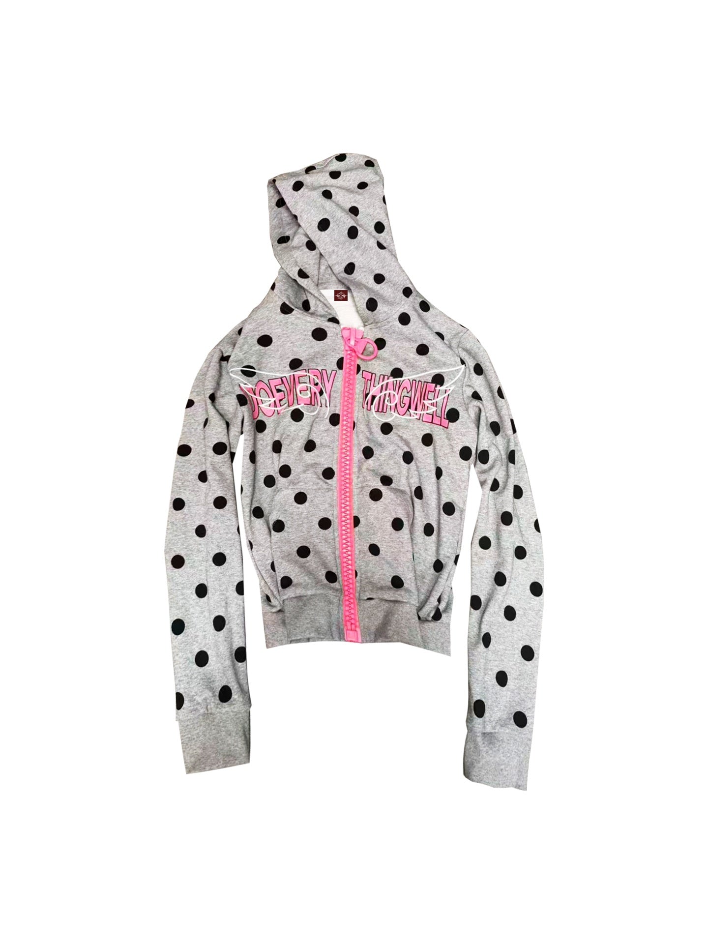 DETW_onLine_Polka_Dot_Embroidered_Angel_Slogan_Zipper_Women&