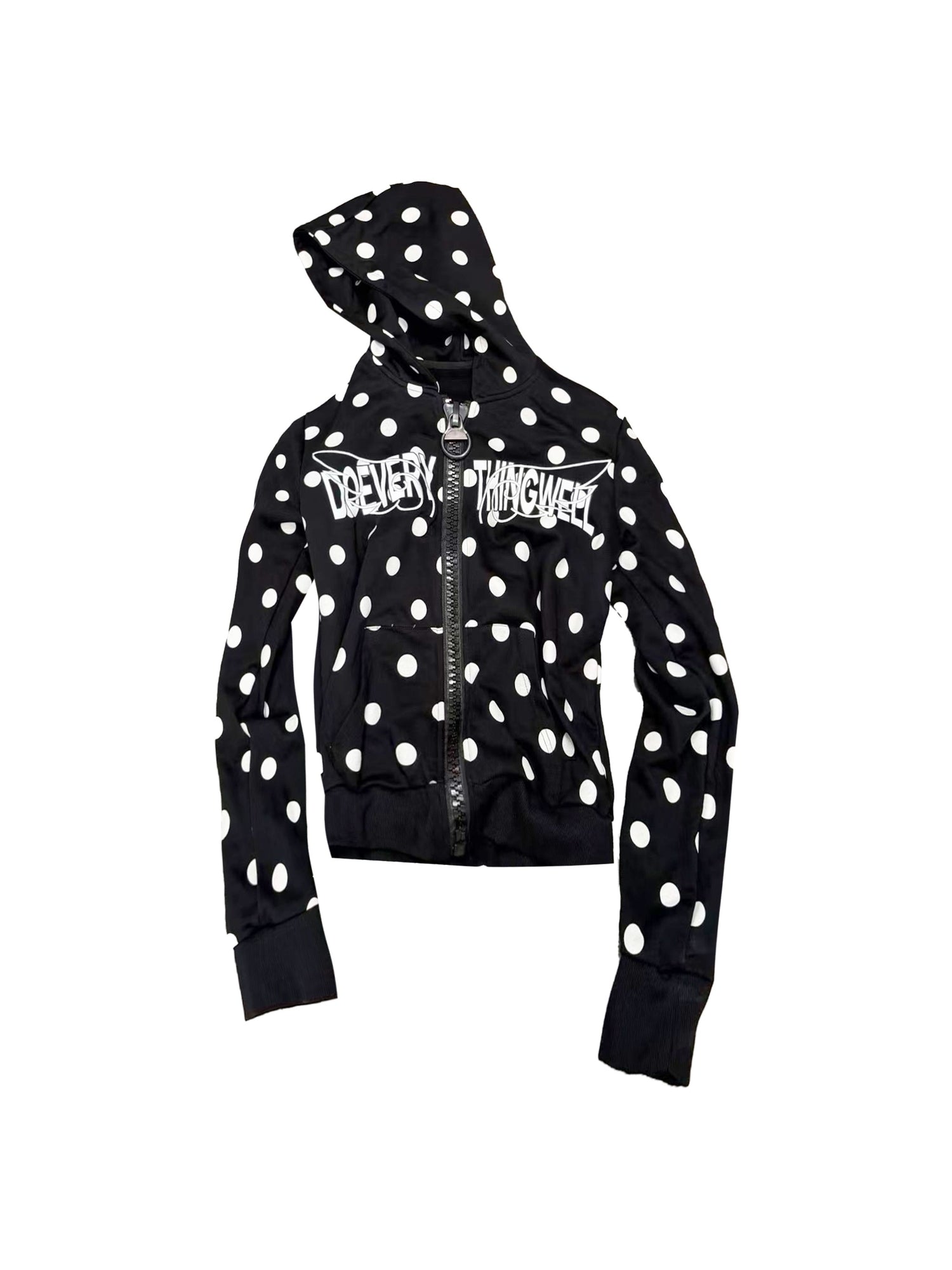 DETW_onLine_Polka_Dot_Embroidered_Angel_Slogan_Zipper_Women&