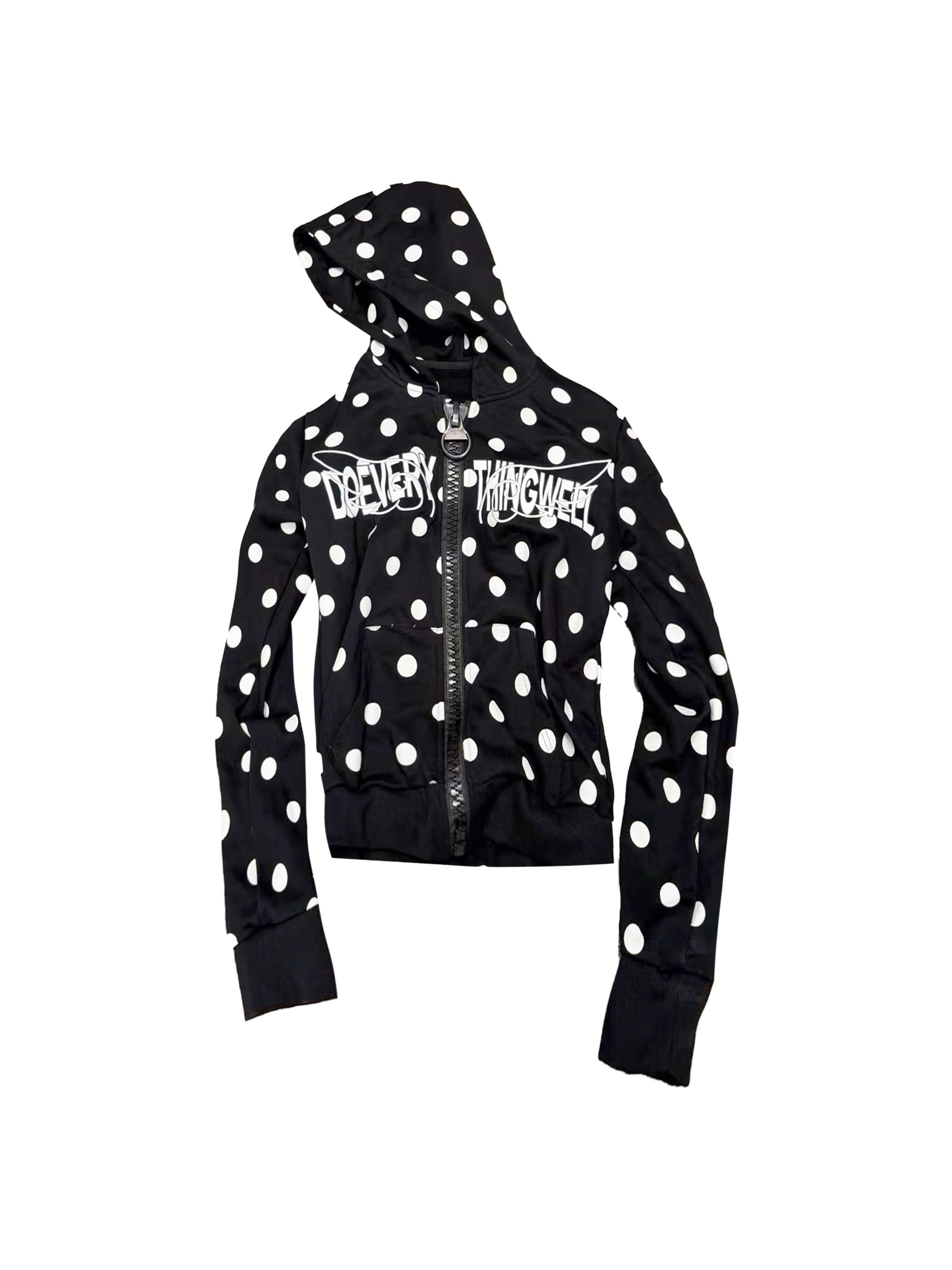 DETW_onLine_Polka_Dot_Embroidered_Angel_Slogan_Zipper_Women&