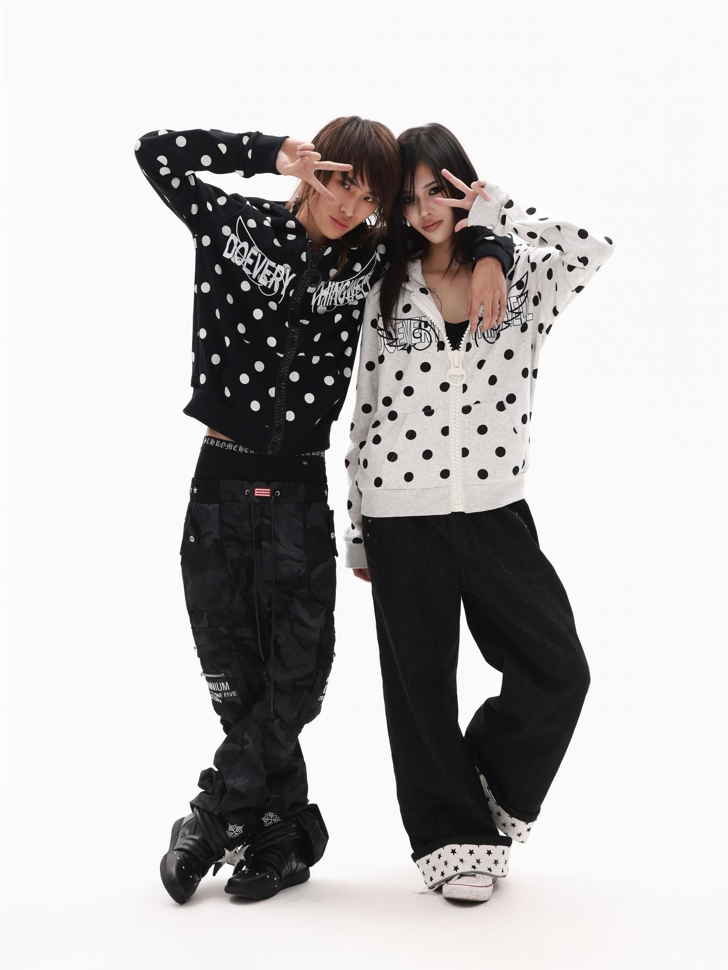 DETW onLine Polka Dot Embroidered Angel Slogan Zipper Women&