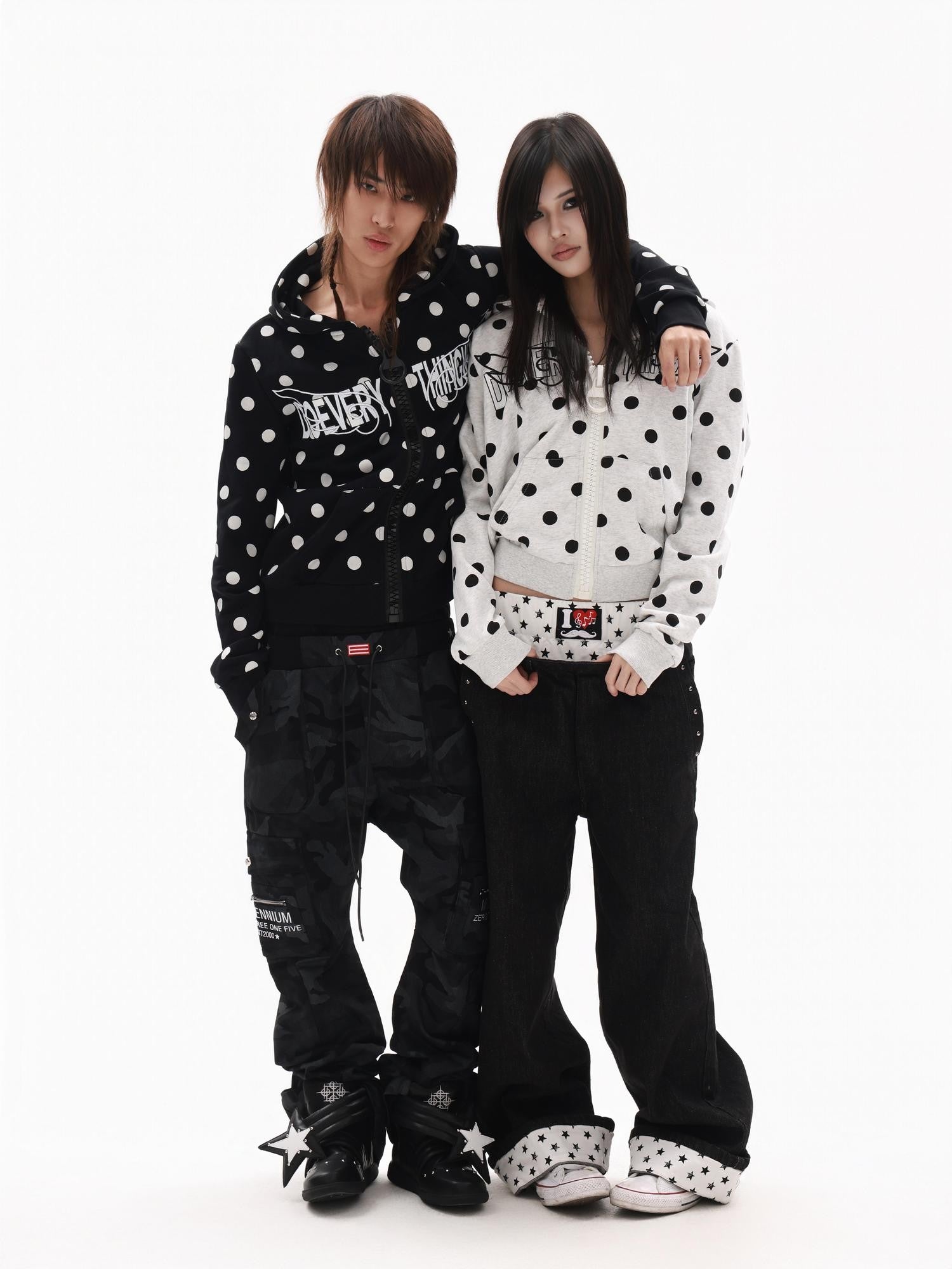 DETW onLine Polka Dot Embroidered Angel Slogan Zipper Women&
