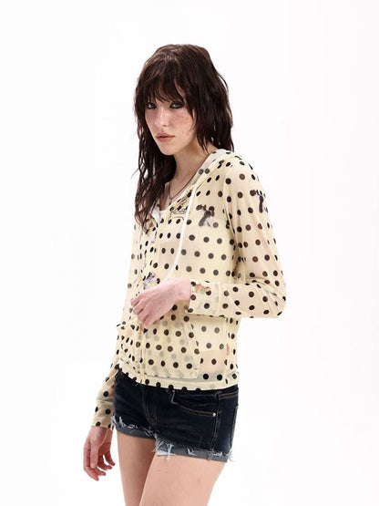 DETW onLine Polka Dot Embroidered Animal Hooded Zip Waist Women&