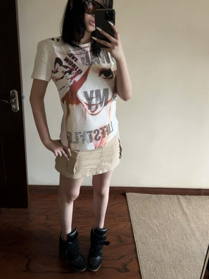 DETW onLine Portrait Rhinestone Digital Print Retro Women&