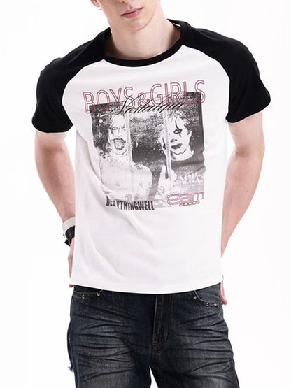 DETW onLine Record Portrait Print Black White Raglan Women&