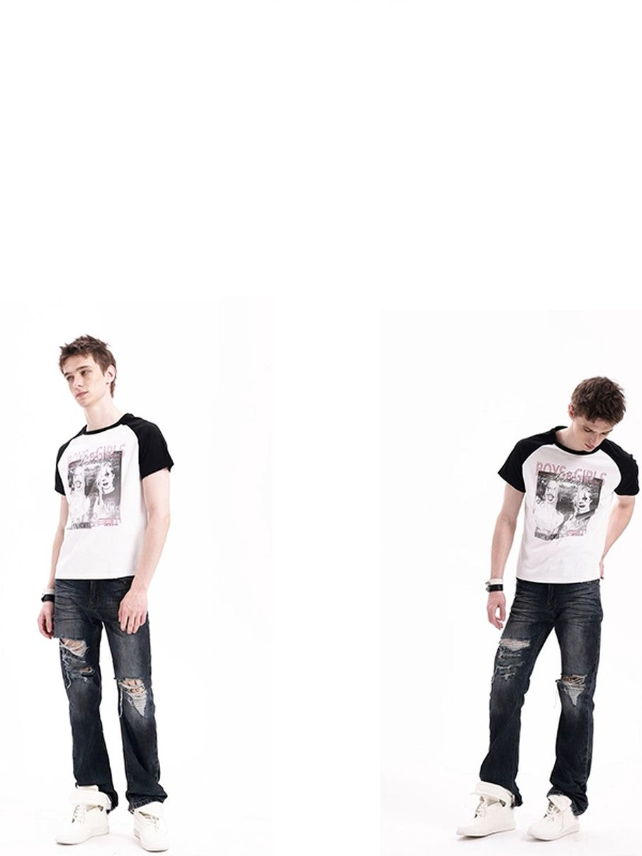 DETW onLine Record Portrait Print Black White Raglan Women&