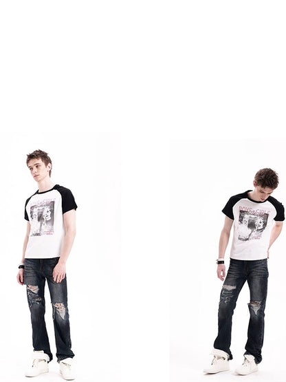 DETW onLine Record Portrait Print Black White Raglan Women&