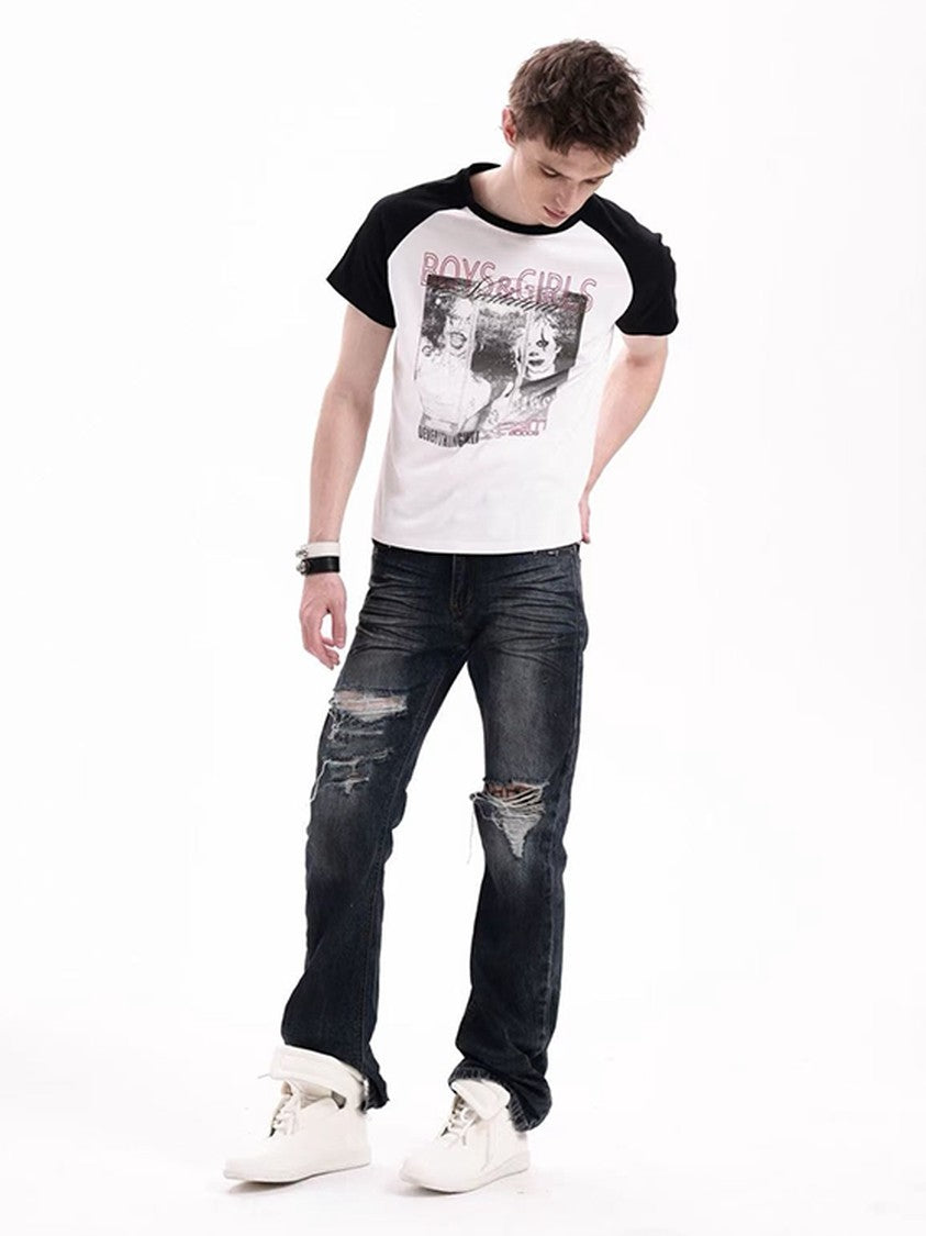 DETW onLine Record Portrait Print Black White Raglan Women&