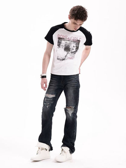DETW onLine Record Portrait Print Black White Raglan Women&