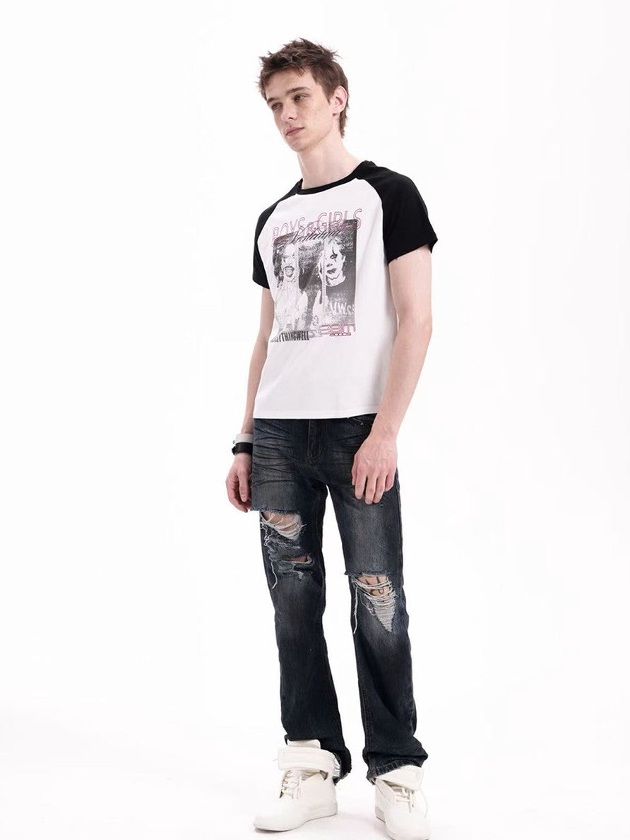 DETW onLine Record Portrait Print Black White Raglan Women&
