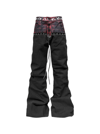 DETW_onLine_Red_Plaid_Distressed_Embroidered_Rivet_Beaded_Tie_Women&