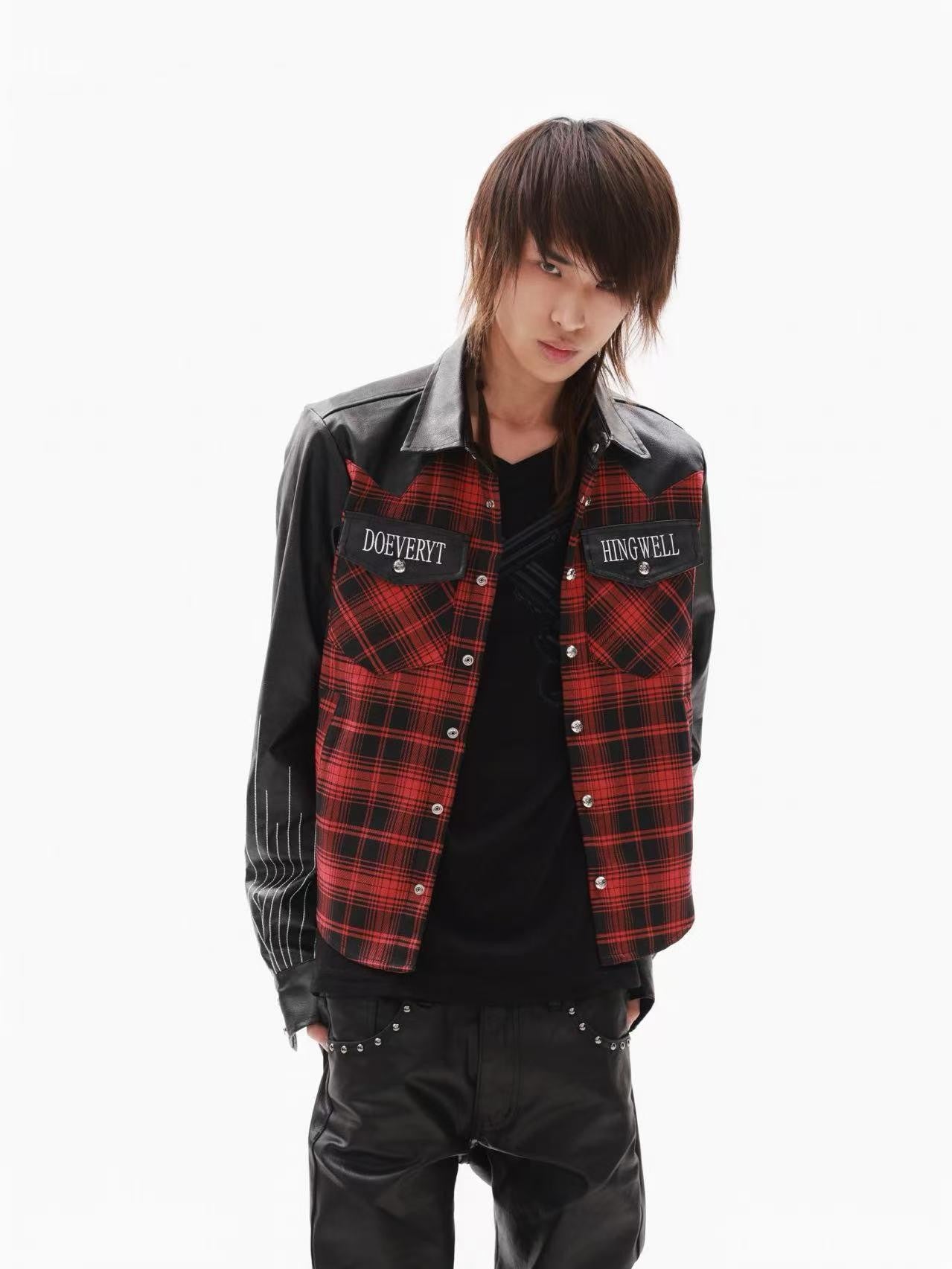 DETW onLine Red Plaid Ray Embroidered Patchwork Women&