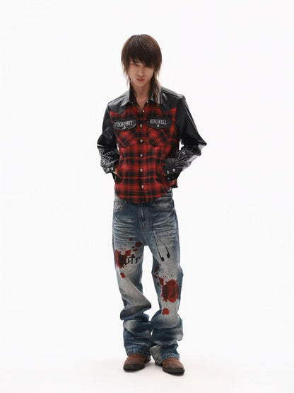 DETW onLine Red Plaid Ray Embroidered Patchwork Women&