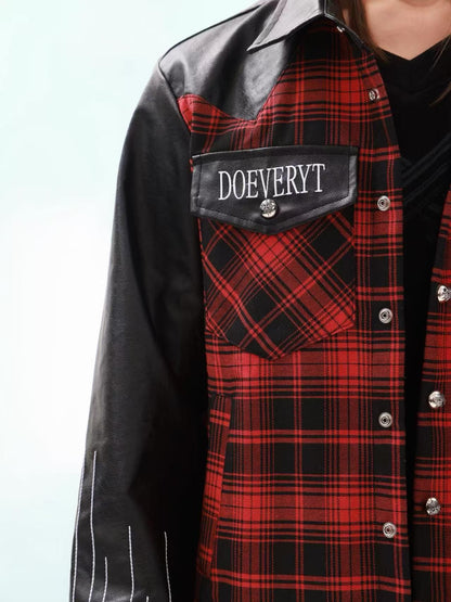 DETW onLine Red Plaid Ray Embroidered Patchwork Women&