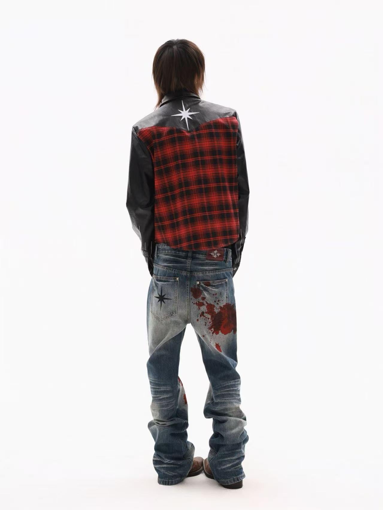 DETW onLine Red Plaid Ray Embroidered Patchwork Women&
