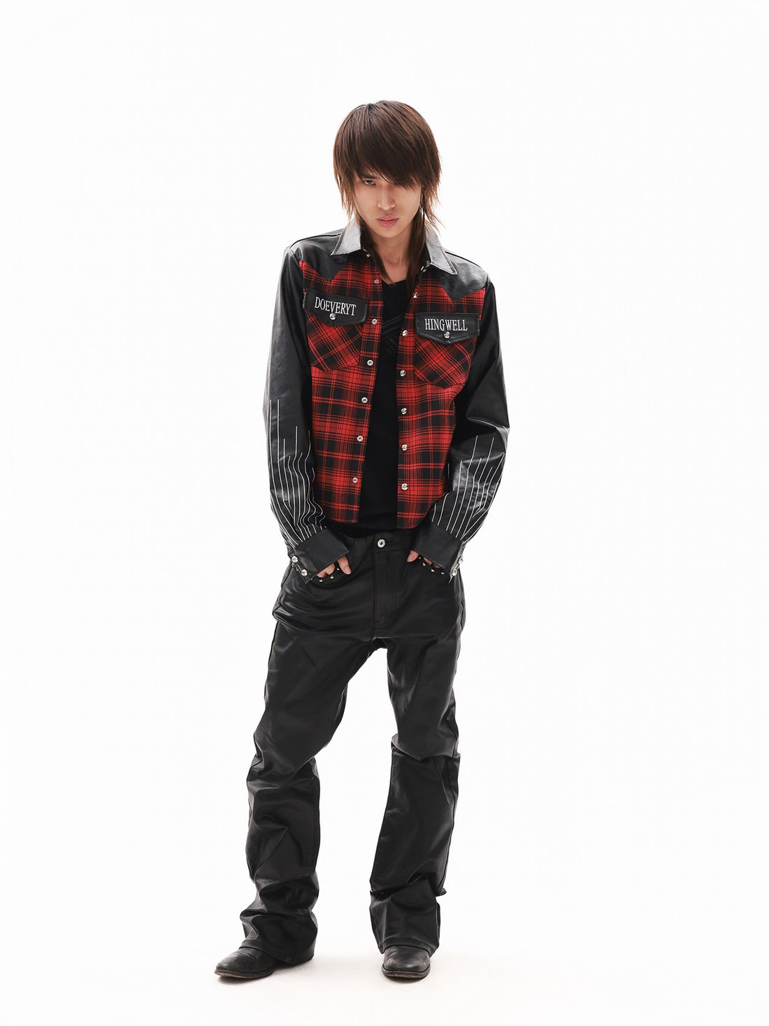 DETW onLine Red Plaid Ray Embroidered Patchwork Women&