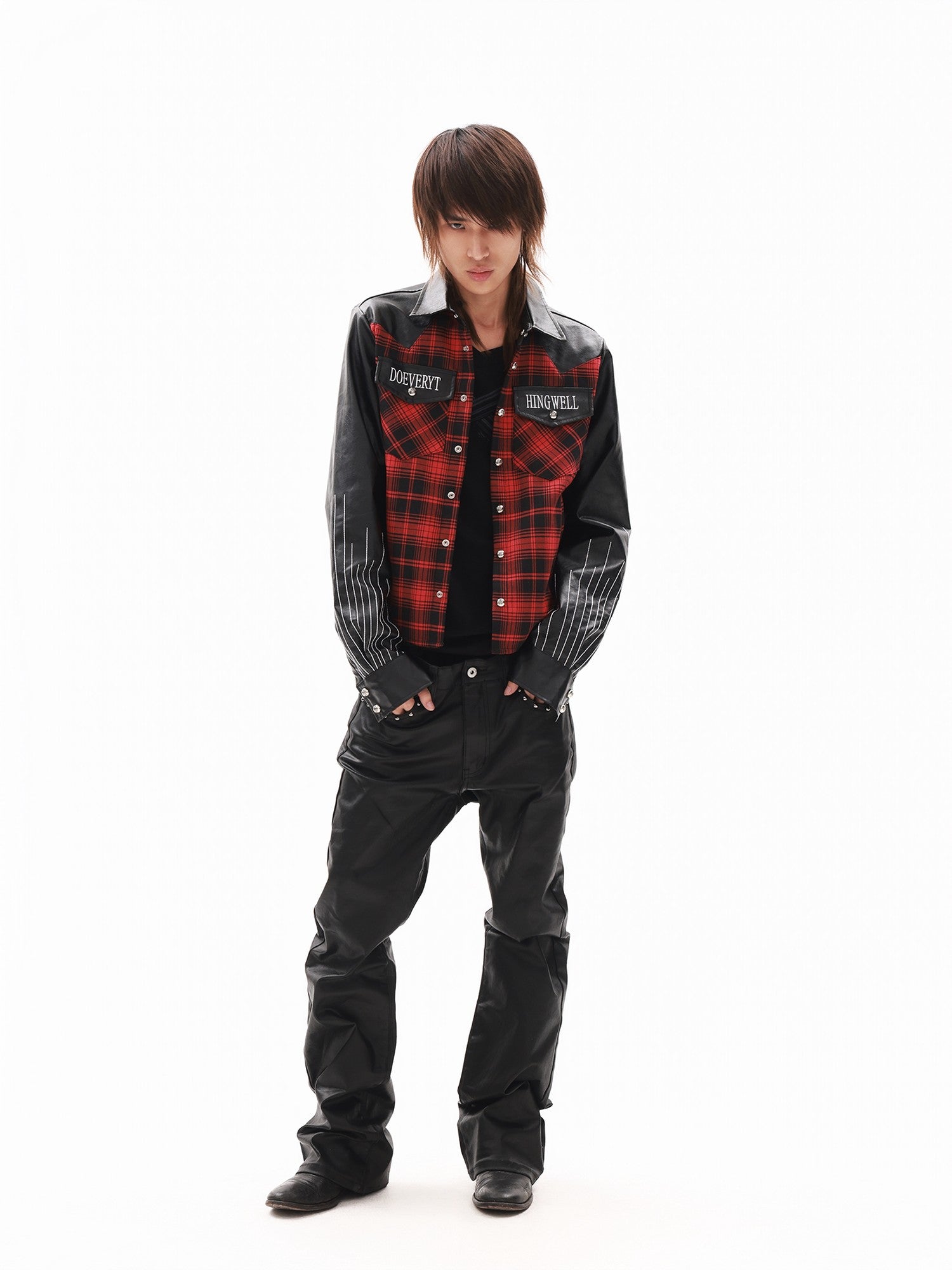 DETW onLine Red Plaid Ray Embroidered Patchwork Women&