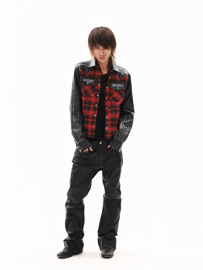 DETW onLine Red Plaid Ray Embroidered Patchwork Women&