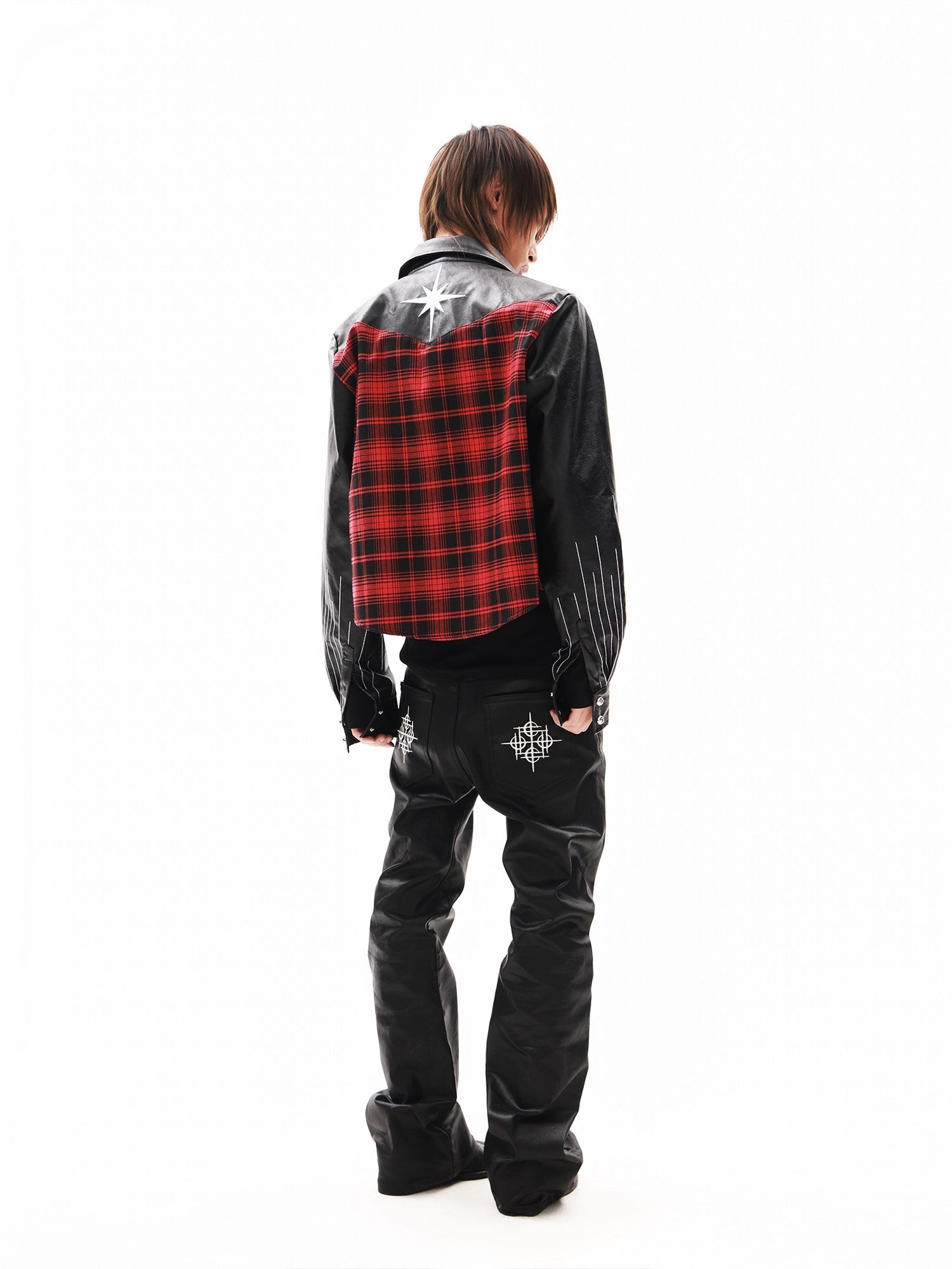 DETW onLine Red Plaid Ray Embroidered Patchwork Women&