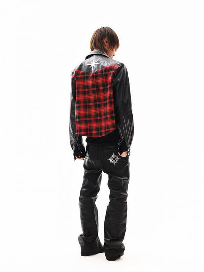 DETW onLine Red Plaid Ray Embroidered Patchwork Women&