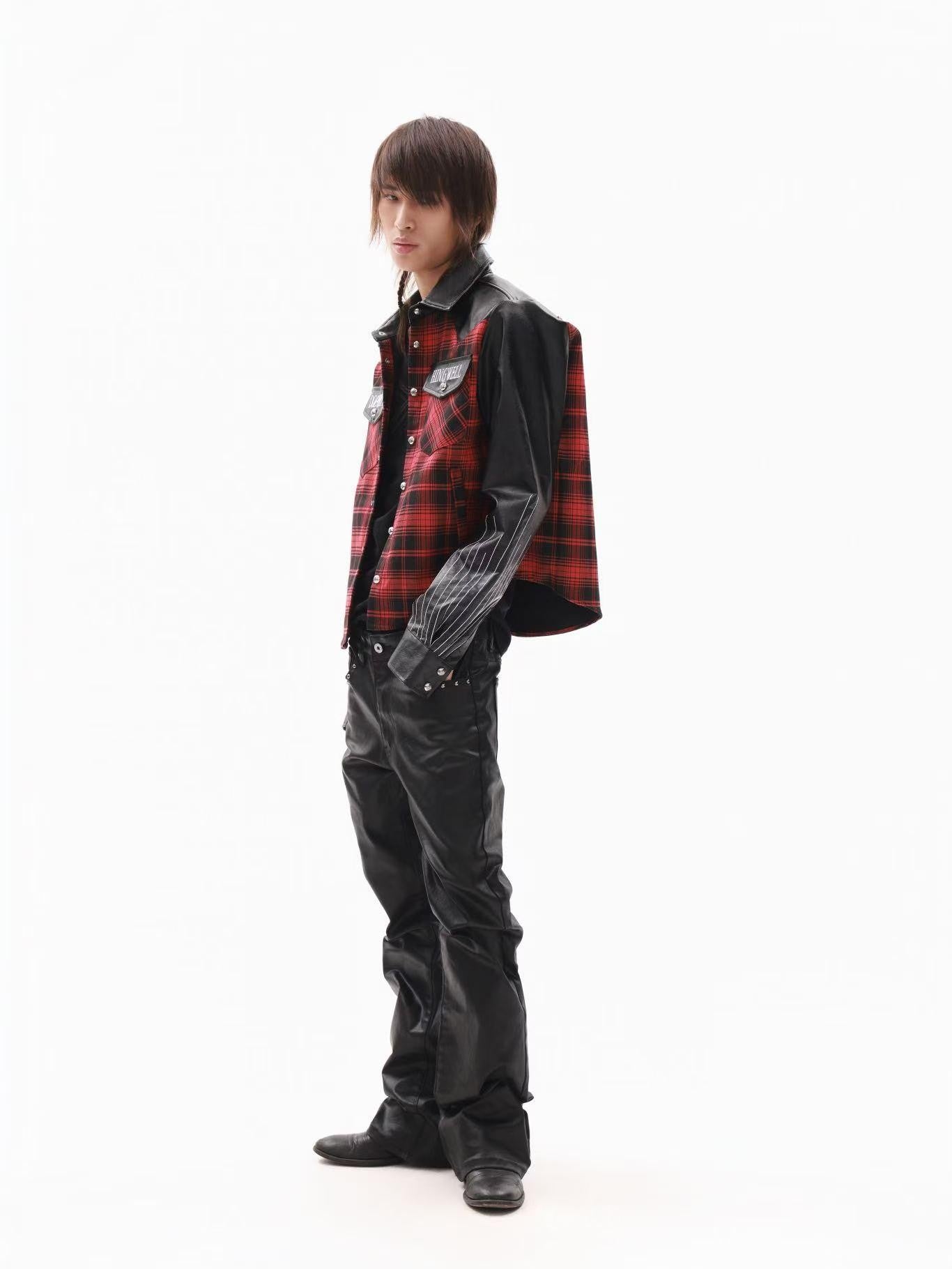 DETW onLine Red Plaid Ray Embroidered Patchwork Women&