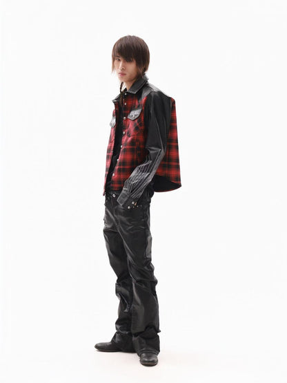DETW onLine Red Plaid Ray Embroidered Patchwork Women&