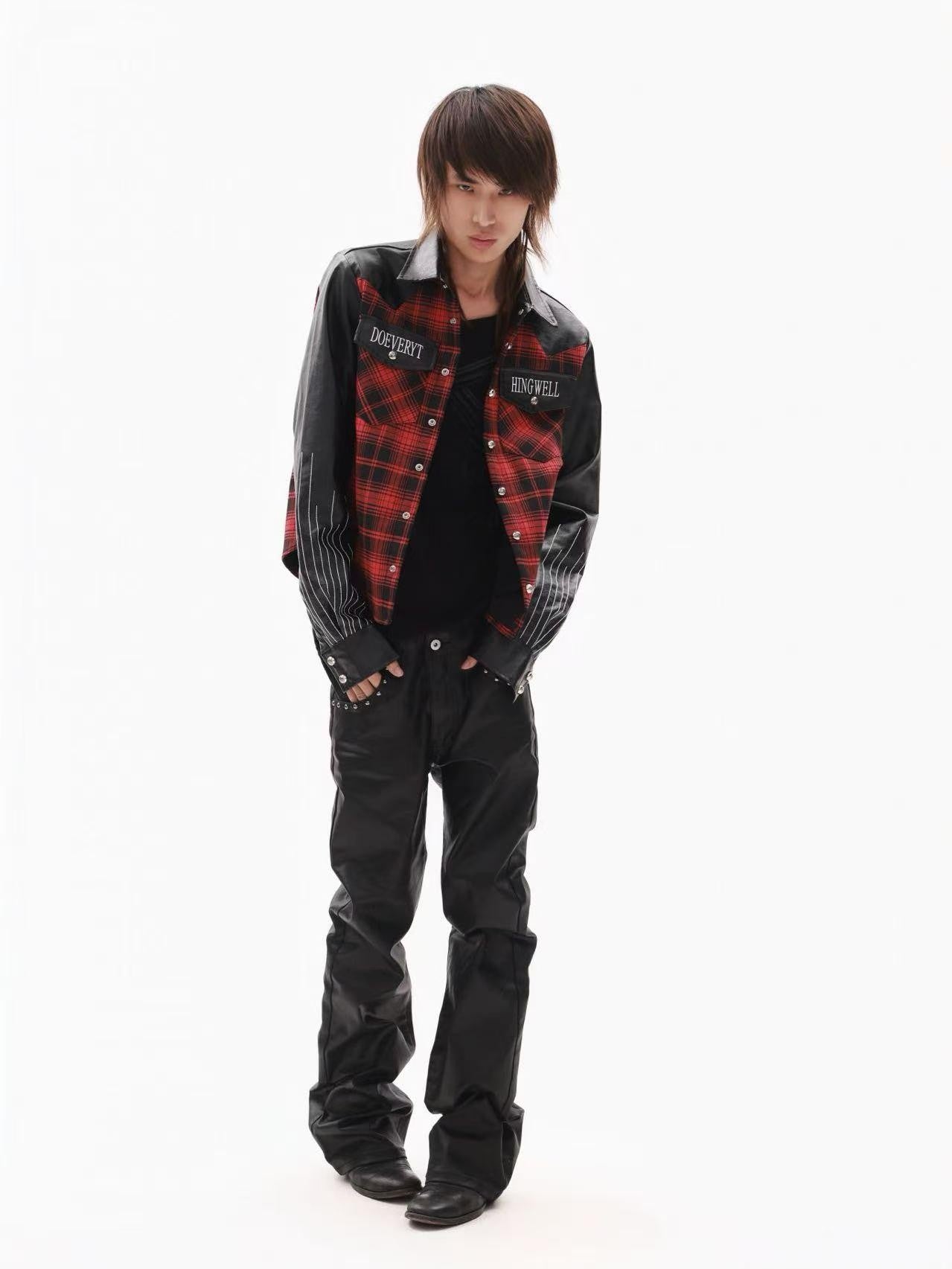DETW onLine Red Plaid Ray Embroidered Patchwork Women&