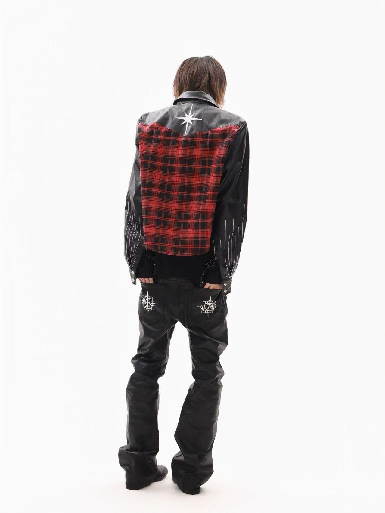 DETW onLine Red Plaid Ray Embroidered Patchwork Women&