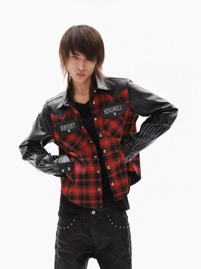DETW onLine Red Plaid Ray Embroidered Patchwork Women&