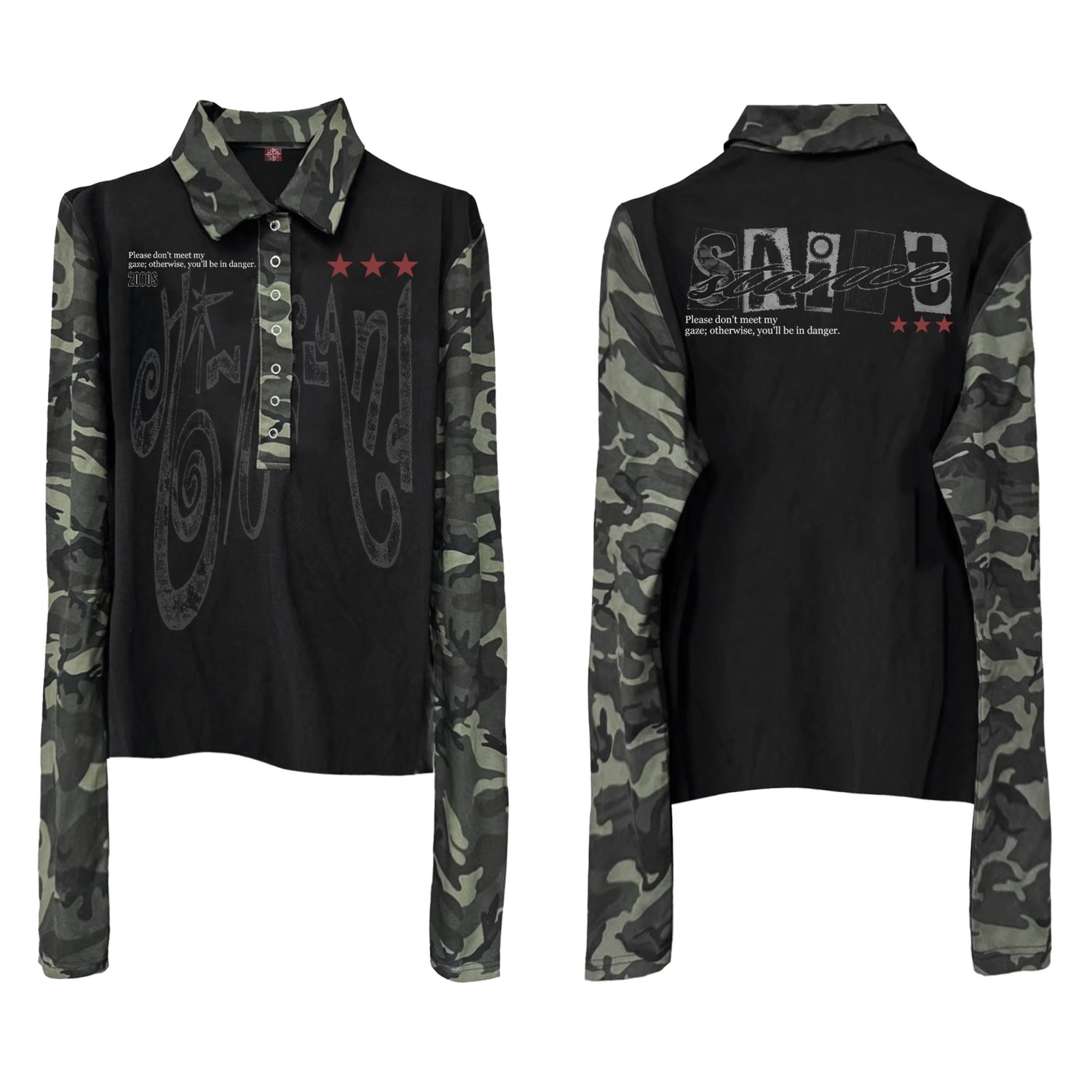 DETW_onLine_Red_Star_Camo_Spliced_Punk_Polo_Collar_Women&