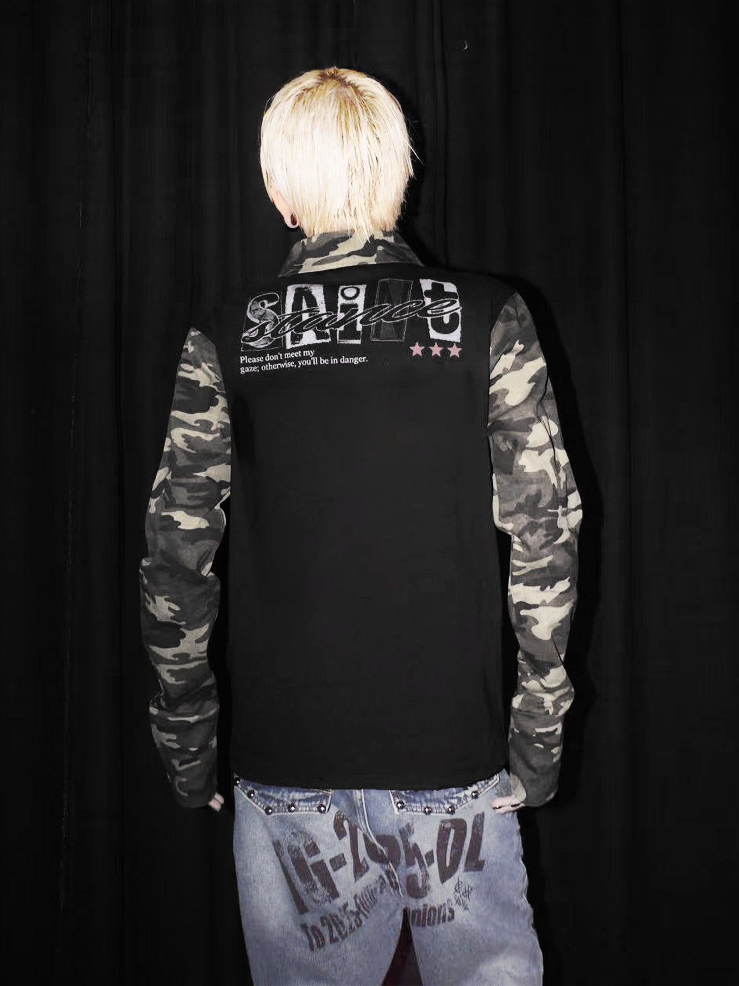 DETW onLine Red Star Camo Spliced Punk Polo Collar Women&