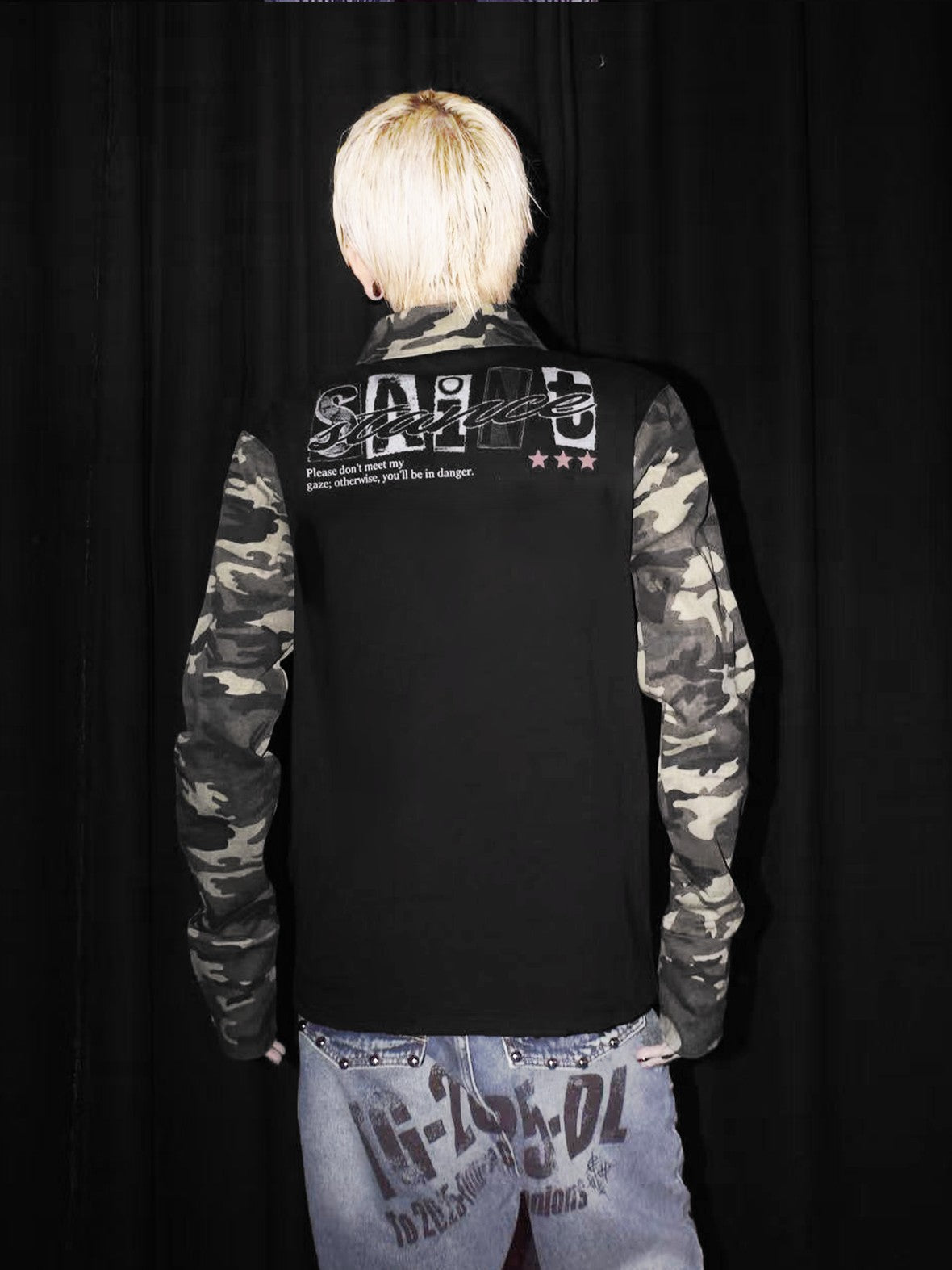 DETW onLine Red Star Camo Spliced Punk Polo Collar Women&