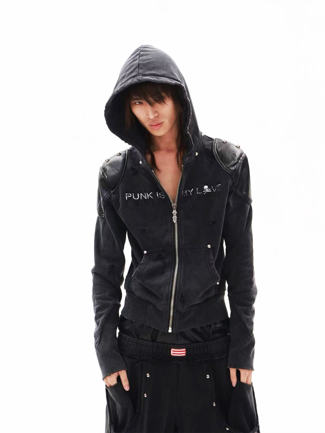 DETW onLine Red Star Skull Washed Distressed Studded Armor Women&