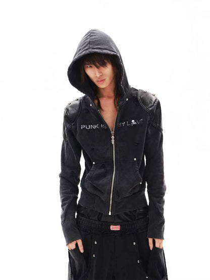 DETW onLine Red Star Skull Washed Distressed Studded Armor Women&