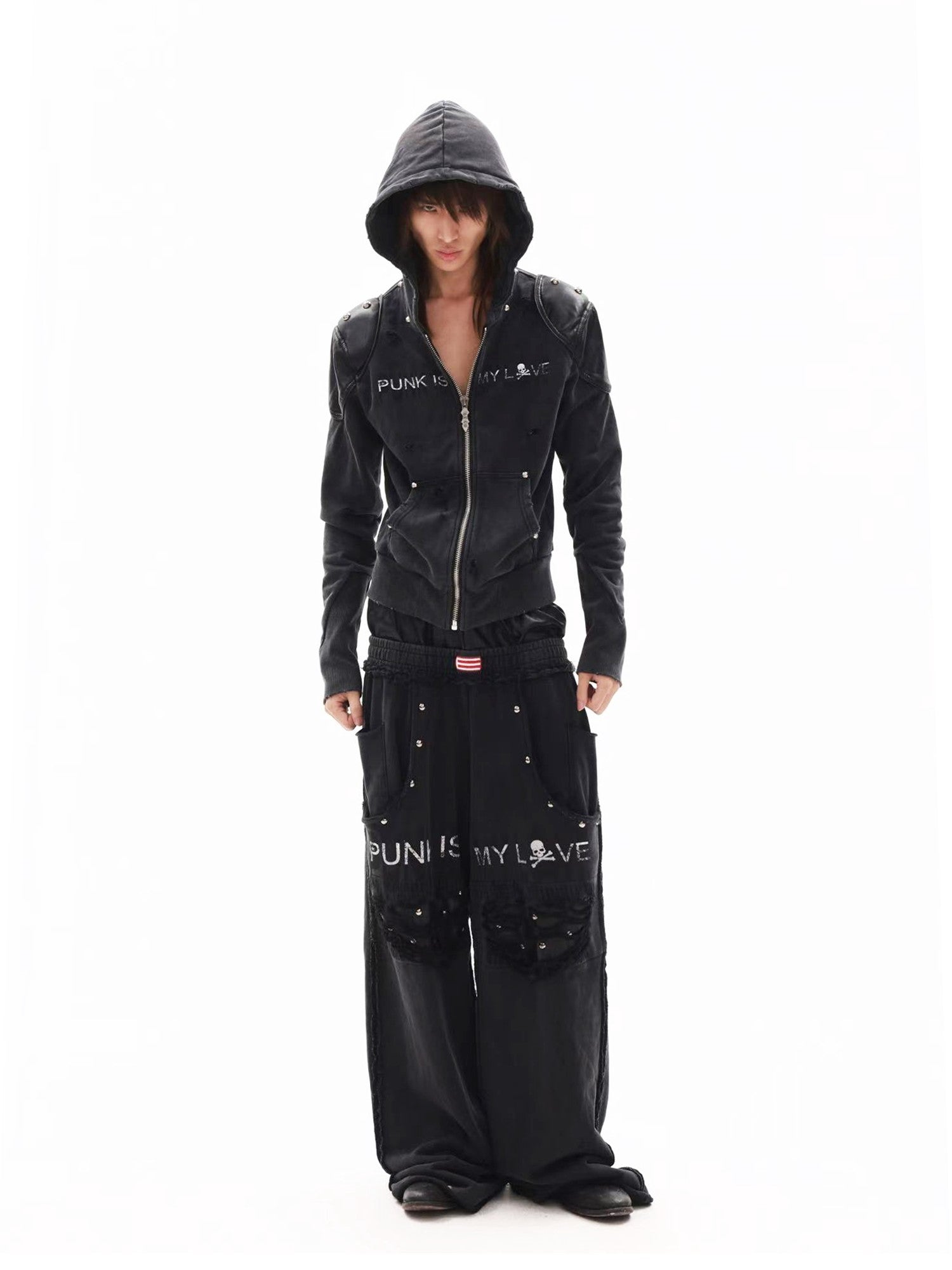 DETW onLine Red Star Skull Washed Distressed Studded Armor Women&