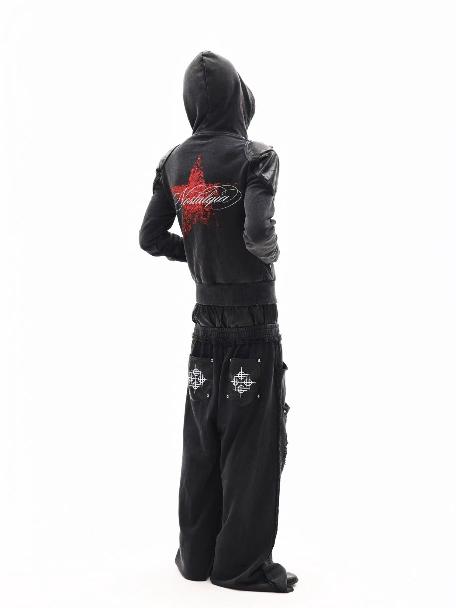 DETW onLine Red Star Skull Washed Distressed Studded Armor Women&