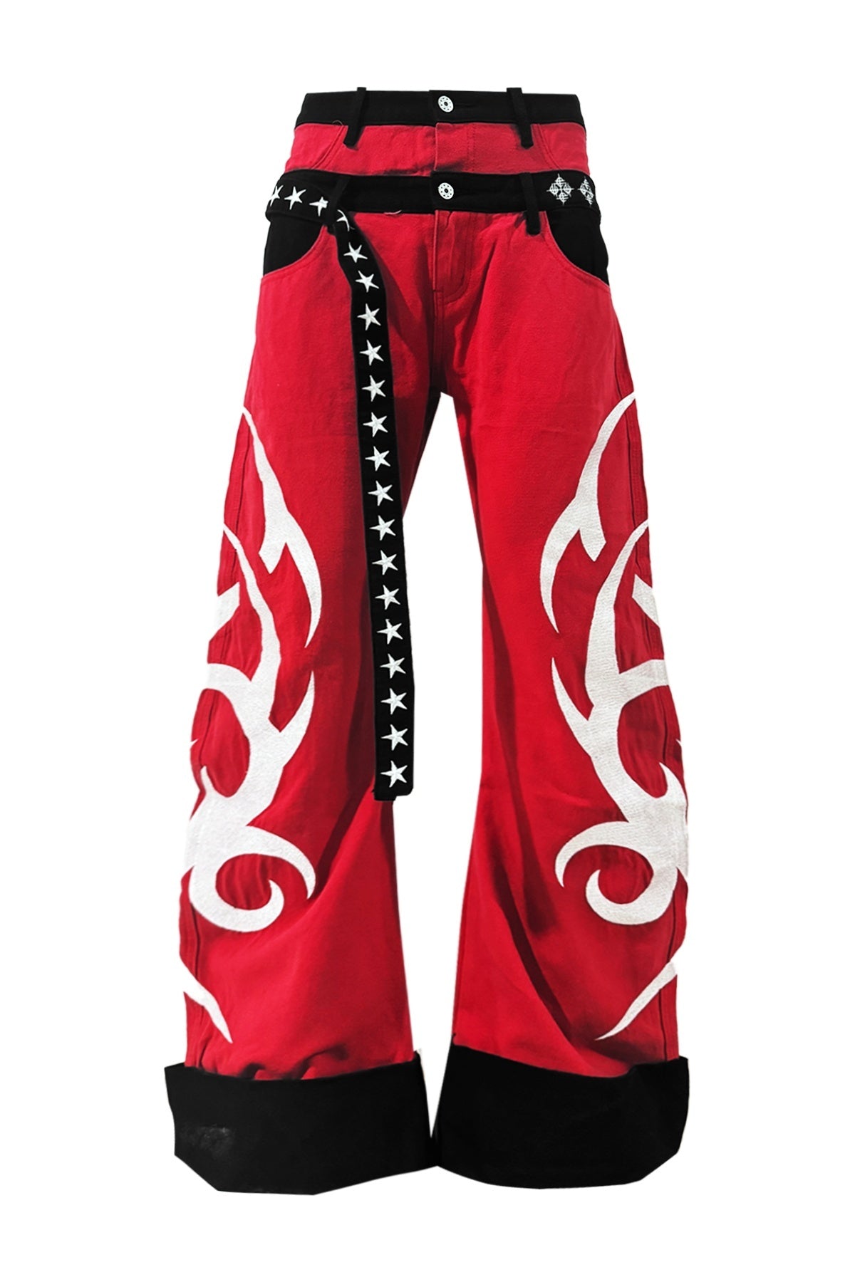 DETW_onLine_Red_Totem_Embroidered_Ribbon_Deconstructed_Double_Waist_Women&