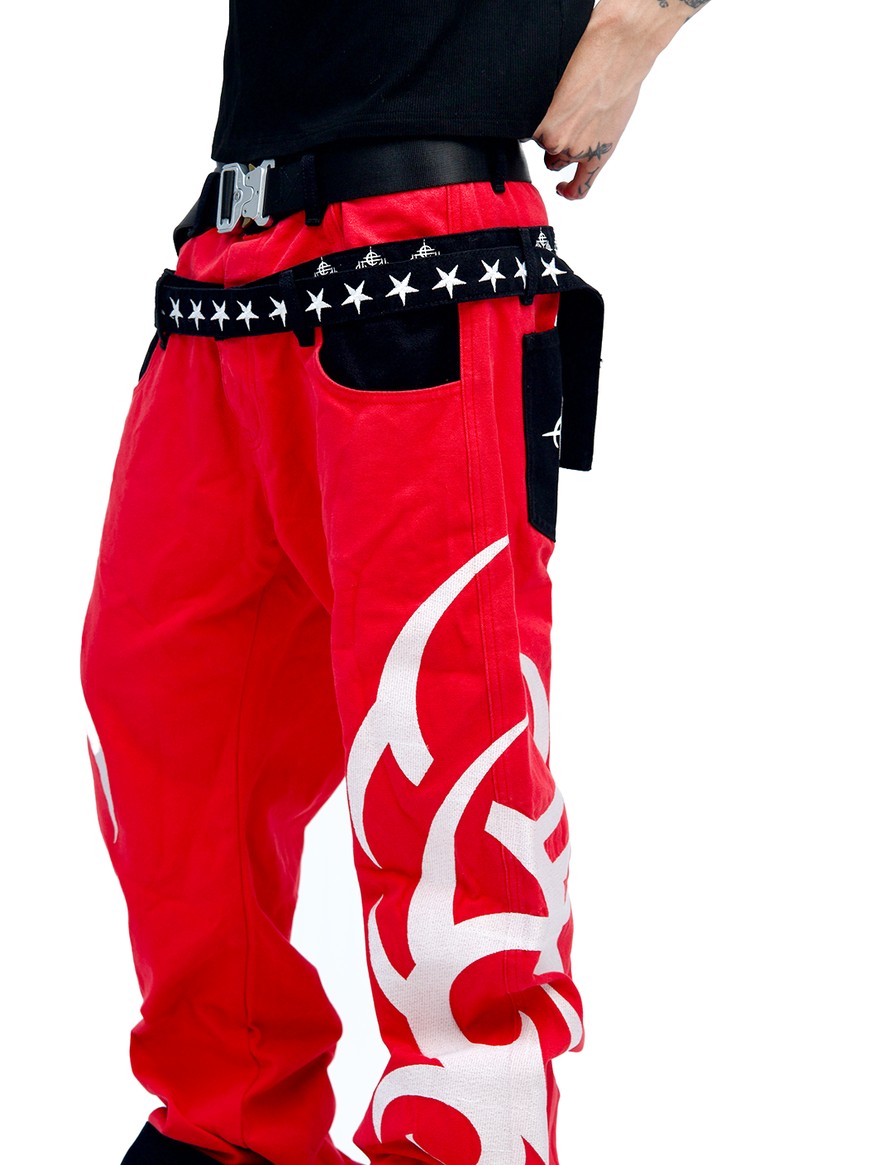 DETW onLine Red Totem Embroidered Ribbon Deconstructed Double Waist Women&