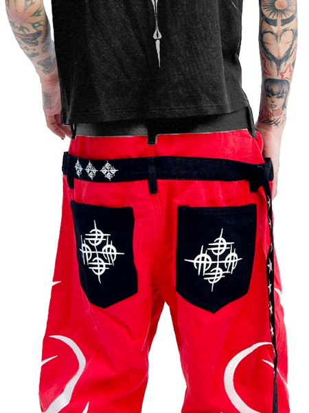 DETW onLine Red Totem Embroidered Ribbon Deconstructed Double Waist Women&