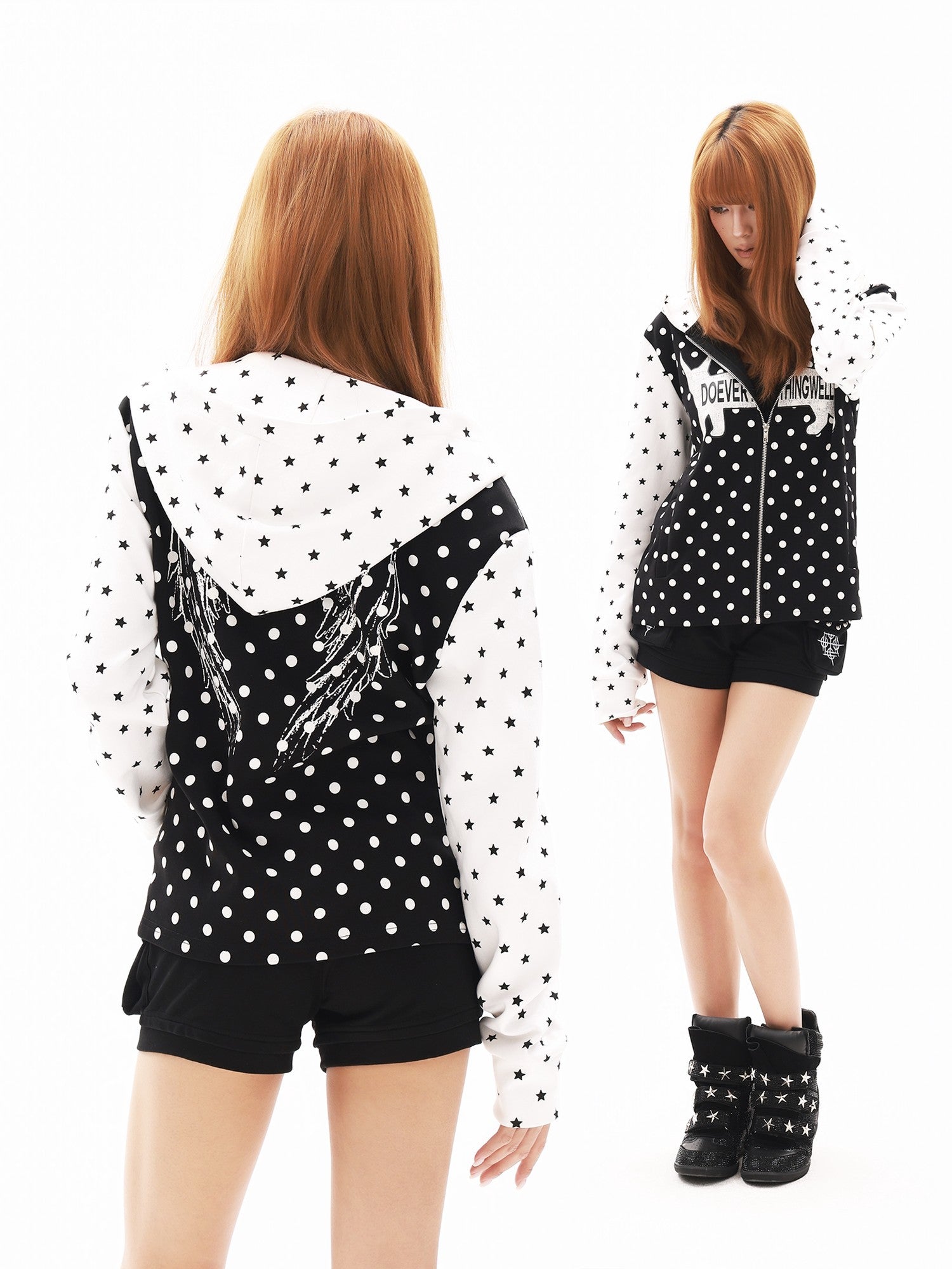 DETW onLine Retro Polka Dot Patch Star Angel Wing Cat Women&
