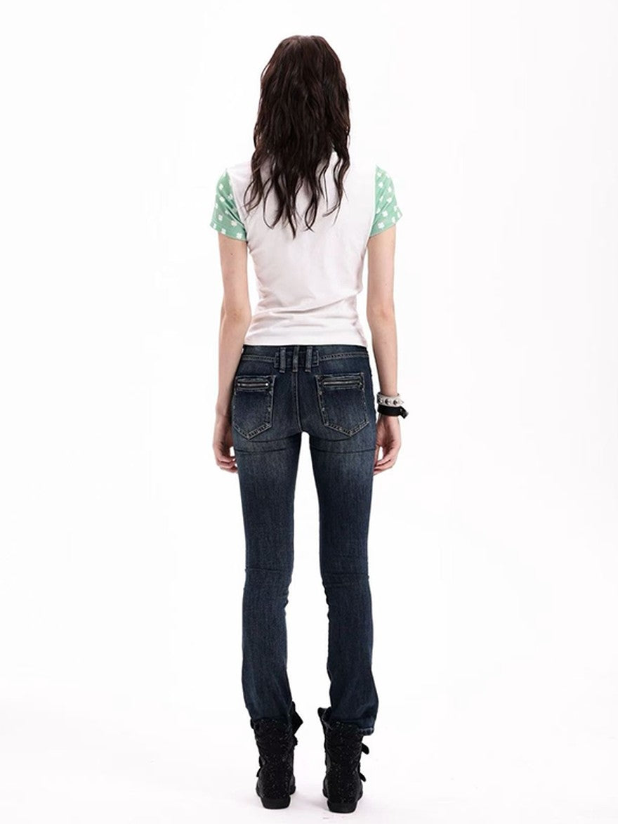 DETW onLine Rhinestone Music Note Clover Print Spliced Women&