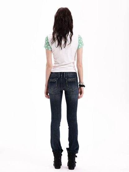 DETW onLine Rhinestone Music Note Clover Print Spliced Women&
