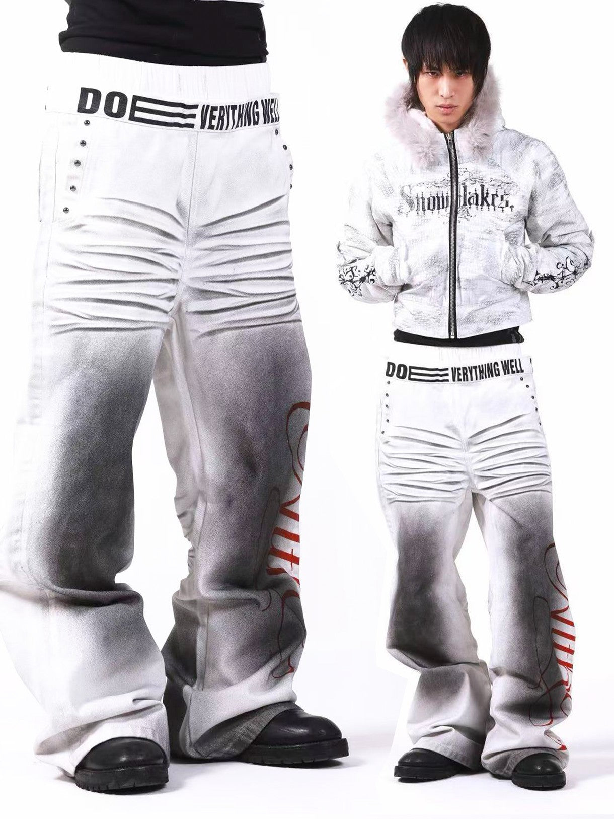 DETW onLine Ruins White Ink Washed Ombre Pleated Patchwork Women&