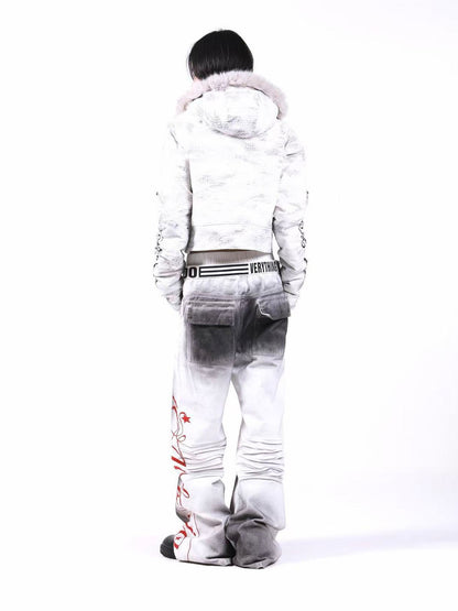 DETW onLine Ruins White Ink Washed Ombre Pleated Patchwork Women&