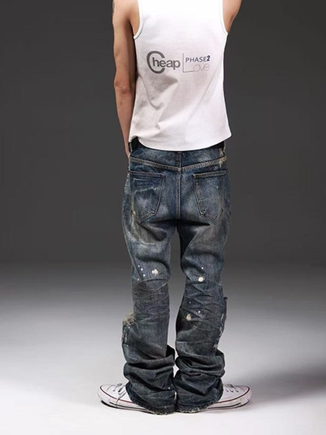 DETW onLine Rust Blue Ink Splash Distressed Ripped Women&