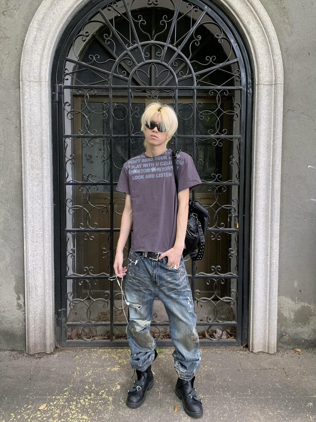 DETW onLine Rust Blue Ink Splash Distressed Ripped Women&