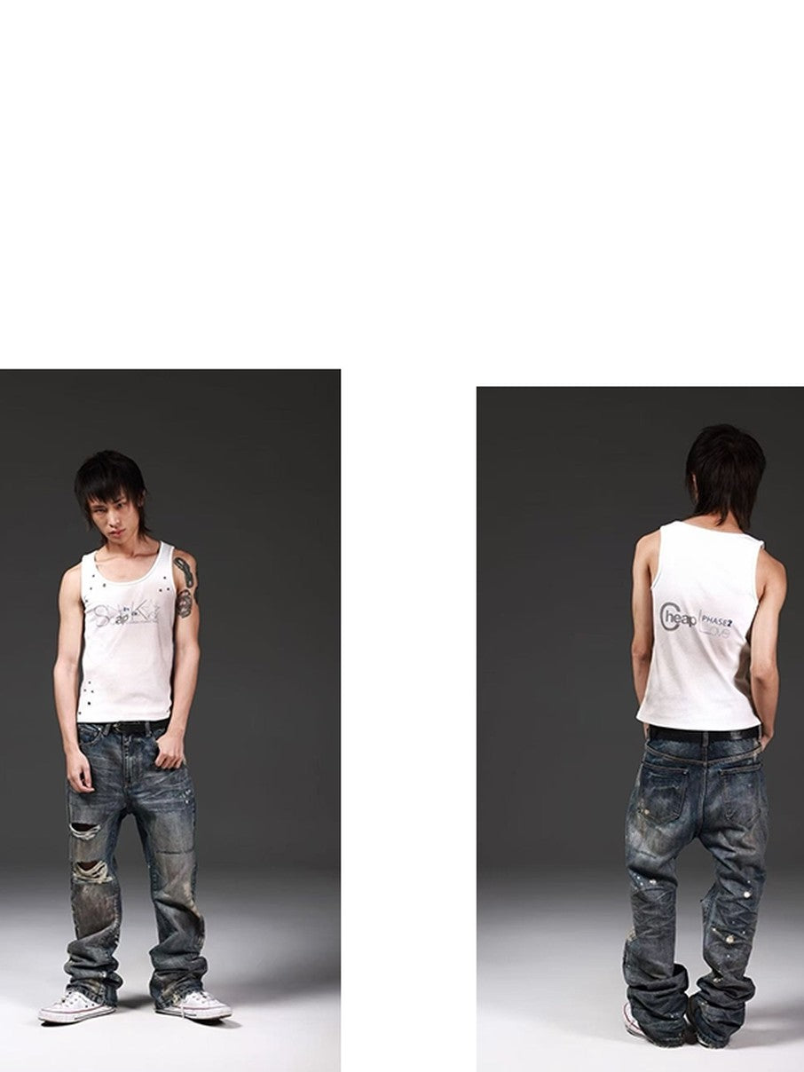 DETW onLine Rust Blue Ink Splash Distressed Ripped Women&