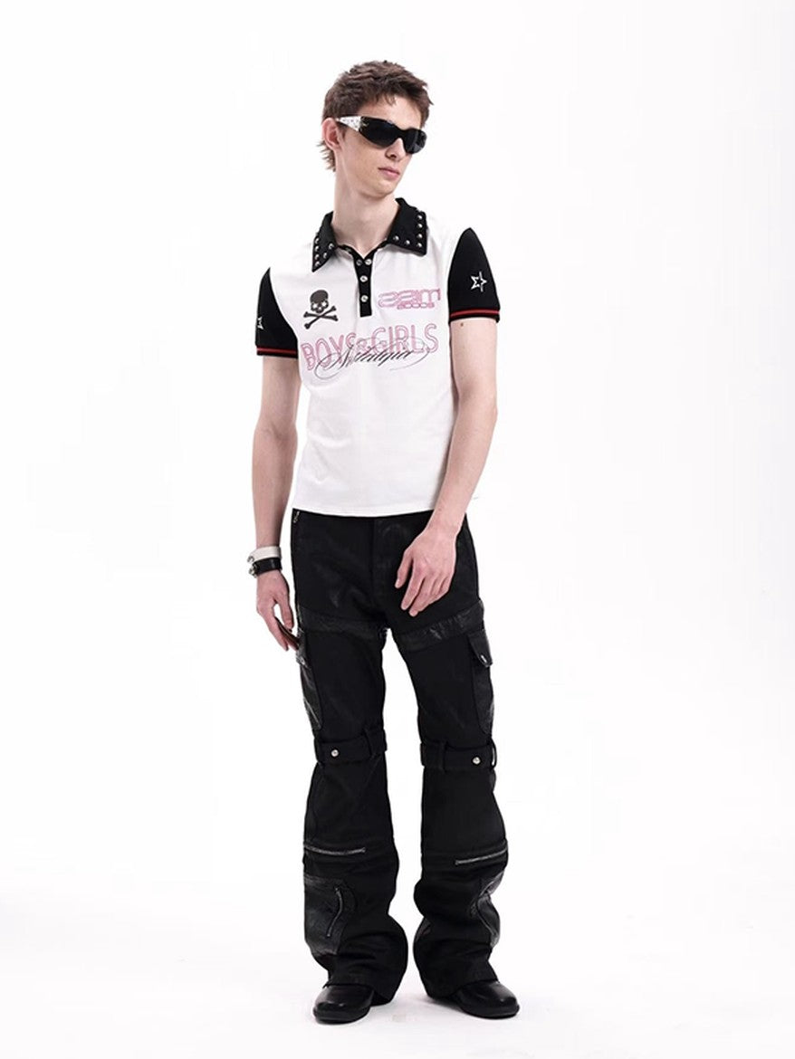 DETW onLine Skull Colorblock Beaded Embroidered Polo Women&