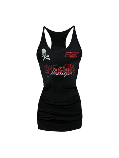 DETW onLine Skull Foil Print Red Letter Embroidery Slim Fit Women&