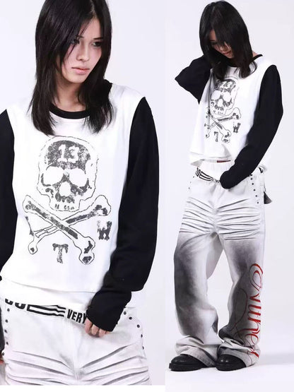 DETW onLine Skull Print Double Neck Contrast Women&